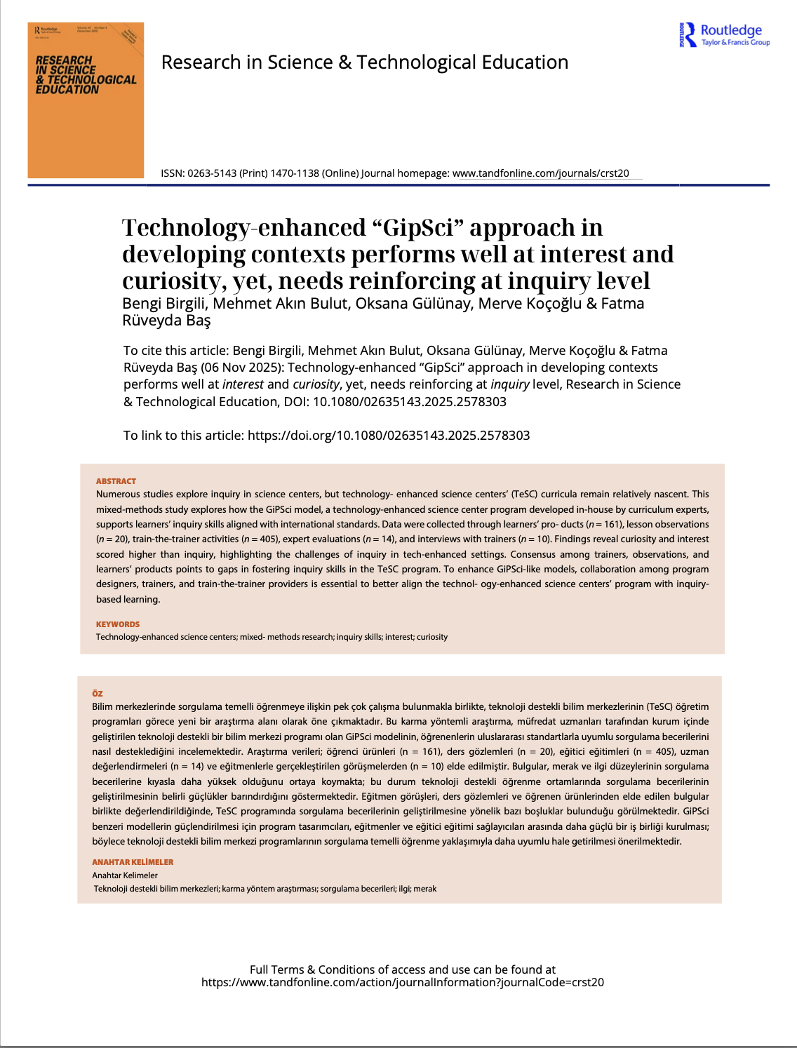 Research in Science & Technological Education